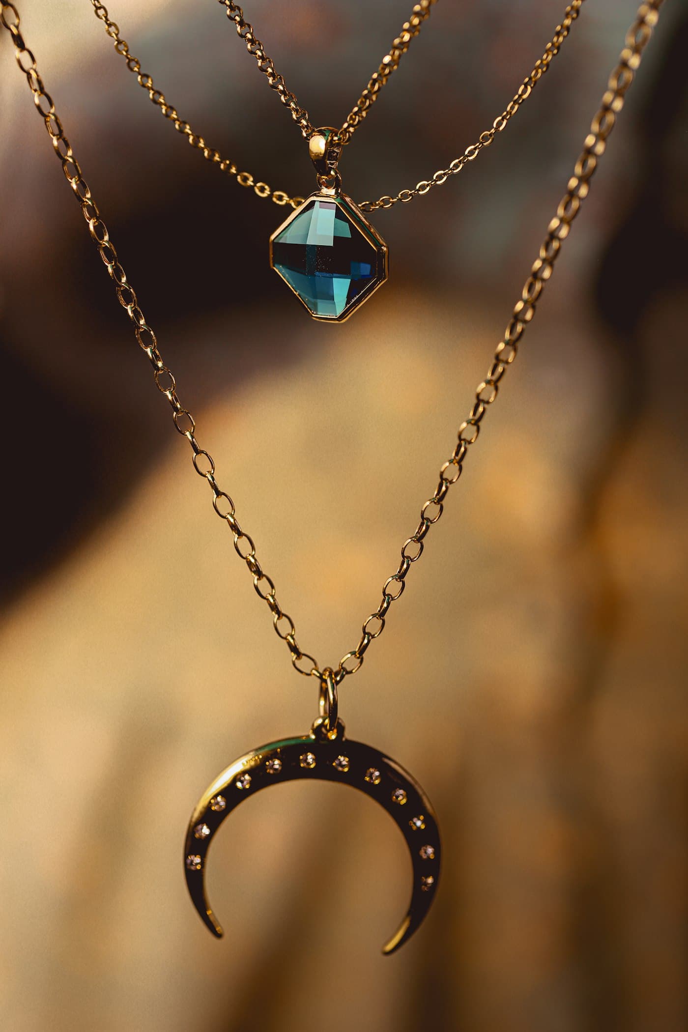 Moon Pendant Necklace worn layered